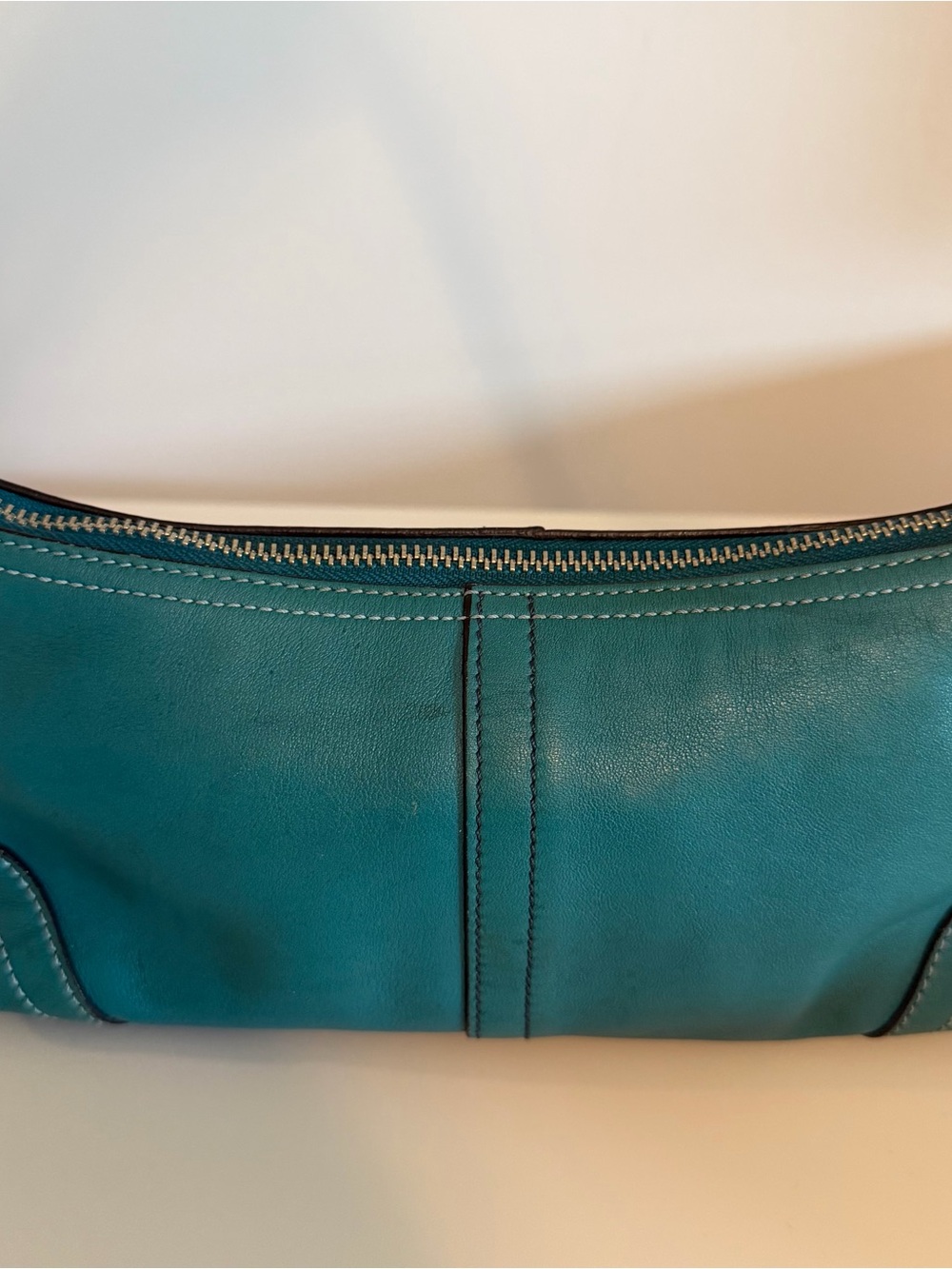 Coach Vintage Hamptons Demi Baguette Shoulder Bag Teal Leather - Picture 4 of 11